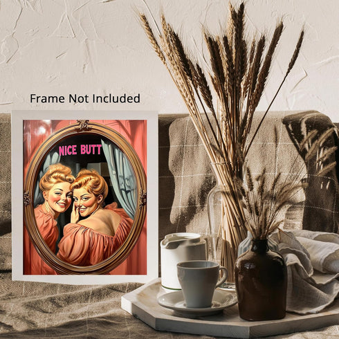 Posterizer 1 pcs-retro classic inspired art-pink poster-funny "nice butt" quote 2-Comedy Art-Retro Art- Bathroom, restroom Decor- unframed wall ar...